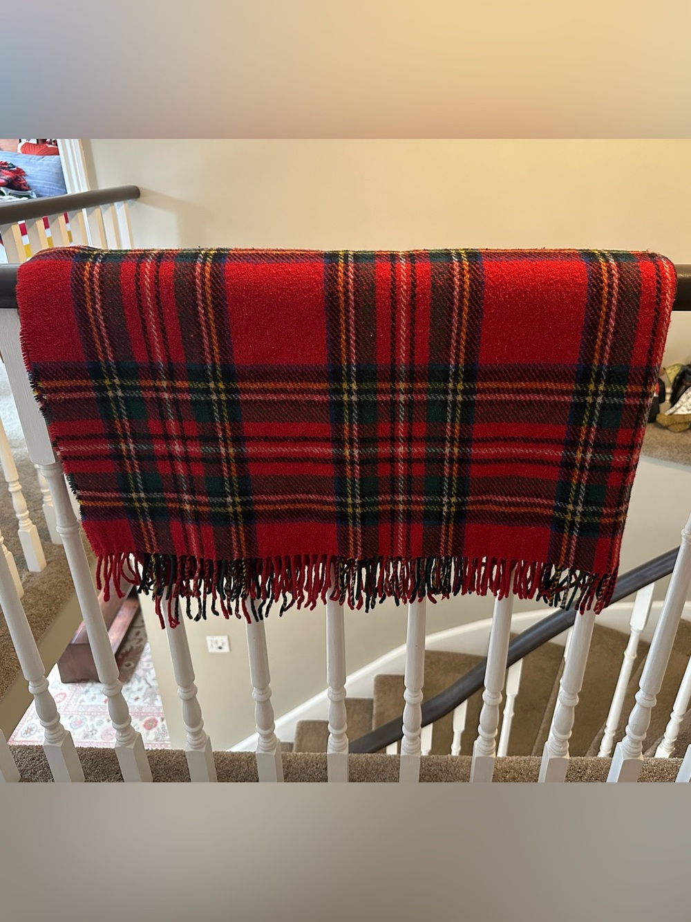 Hbc Hudsons Bay - Red Tartan Plaid Fringe Throw Blanket - Home Holiday